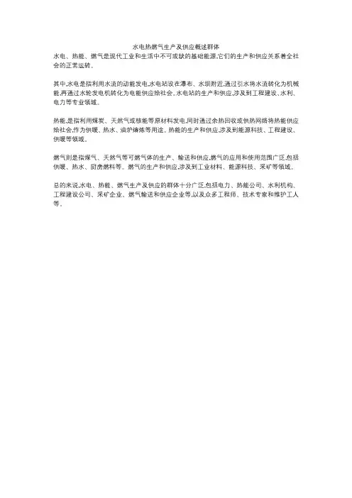 水电热燃气生产及供应概述群体