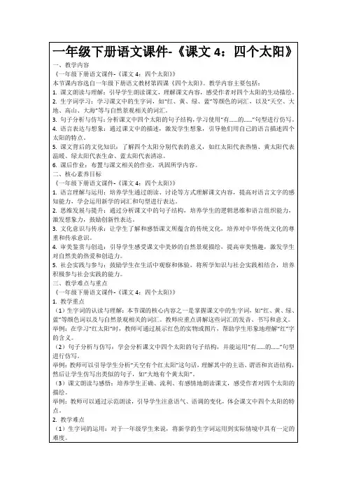 一年级下册语文课件-《课文4：四个太阳》