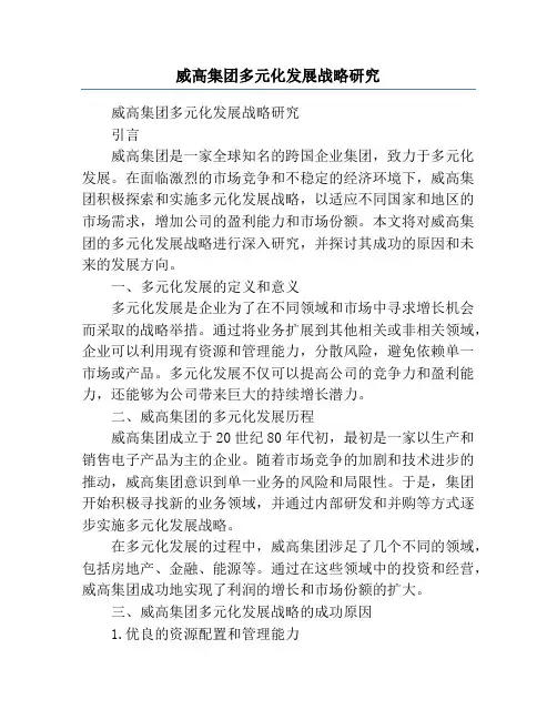威高集团多元化发展战略研究