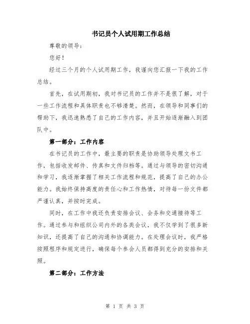 书记员个人试用期工作总结