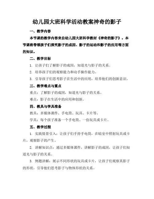 幼儿园大班科学活动教案神奇的影子