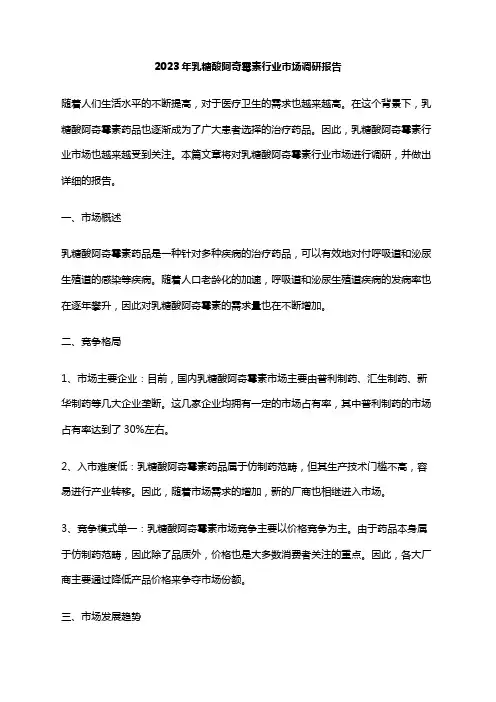 2023年乳糖酸阿奇霉素行业市场调研报告