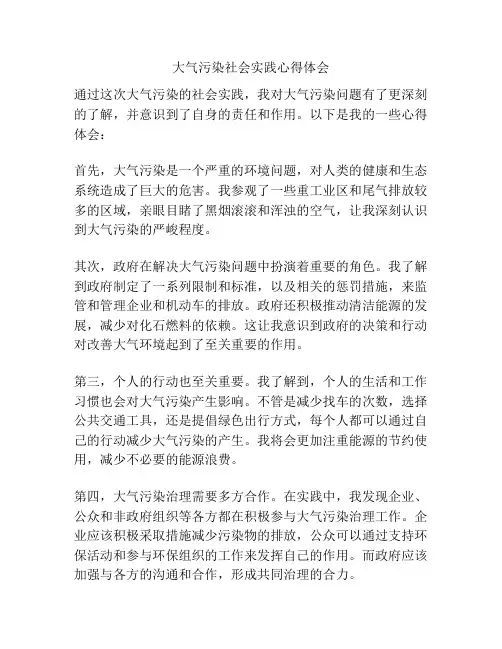 大气污染社会实践心得体会