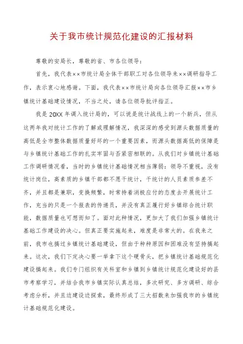关于我市统计规范化建设的汇报材料