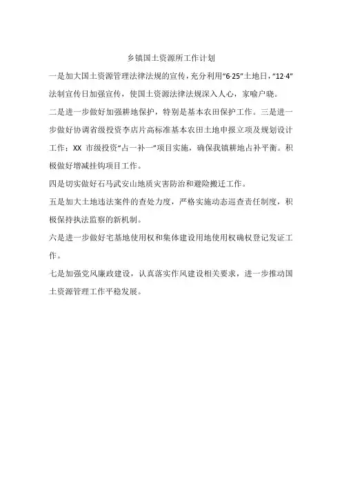 乡镇国土资源所工作计划
