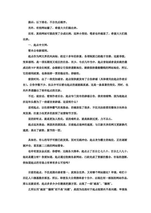 43家小说网站福利对比