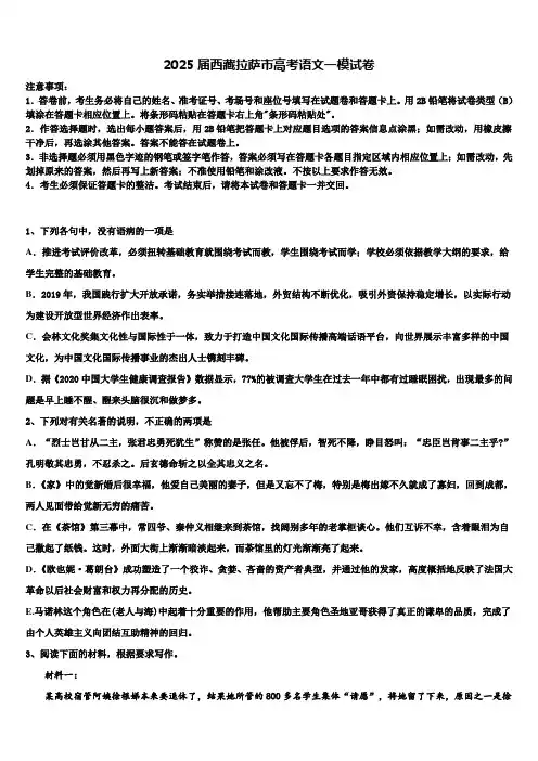 2025届西藏拉萨市高考语文一模试卷含解析