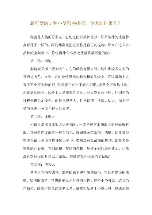 超可爱的7种小型狗狗排行,你家的排第几？