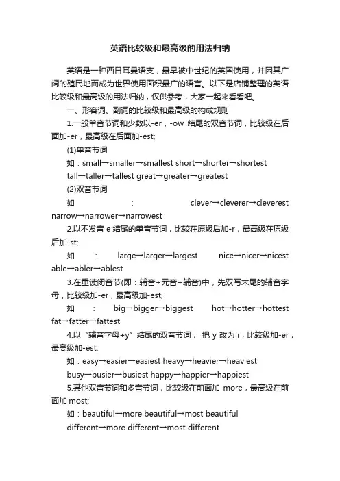 英语比较级和最高级的用法归纳