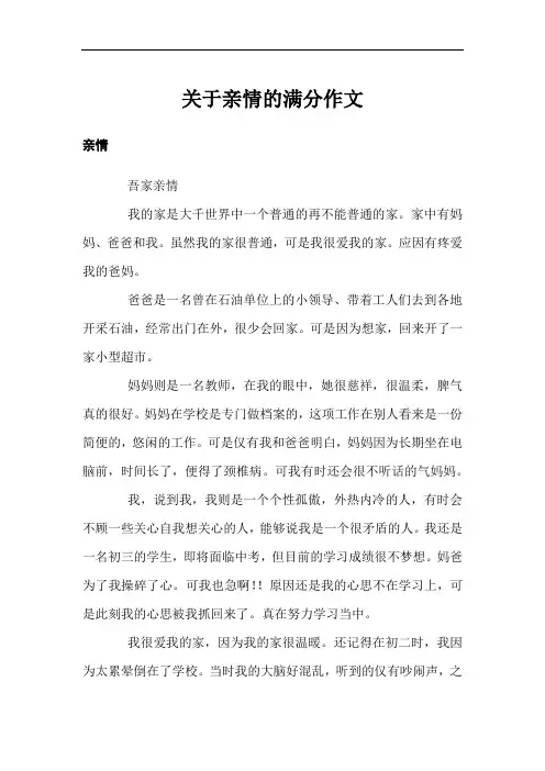 关于亲情的满分作文10篇