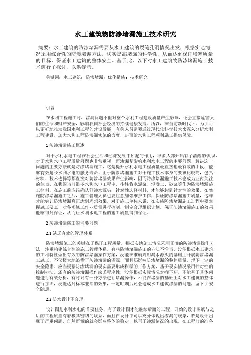 水工建筑物防渗堵漏施工技术研究