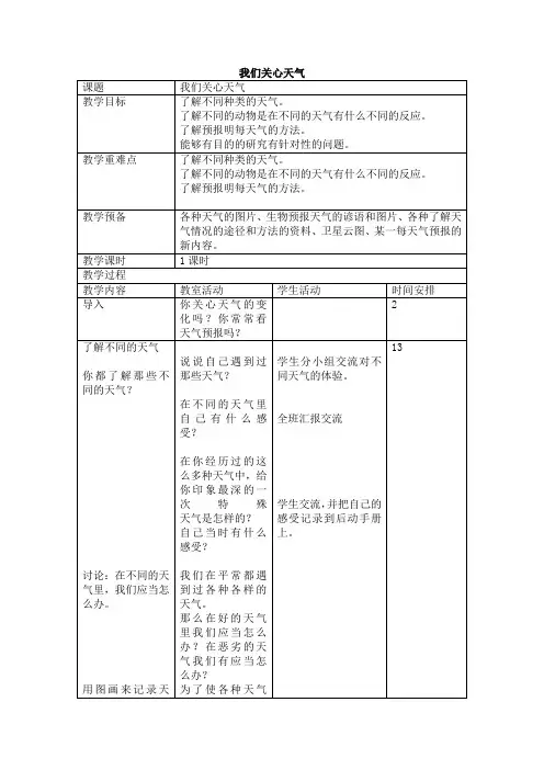 四年级科学上册--《我们关心天气》参考教案2