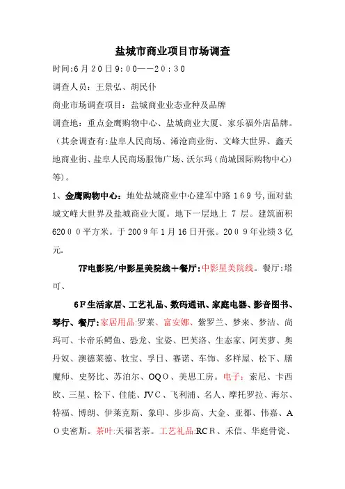 房地产业盐城市商业项目市场调查