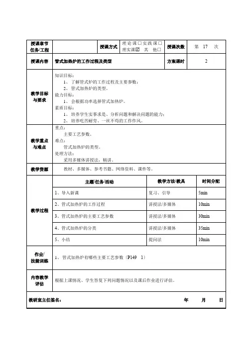 石油化工技术专业《6.1管式加热炉的使用与维护(教案)》