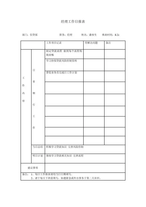 经理工作日报表