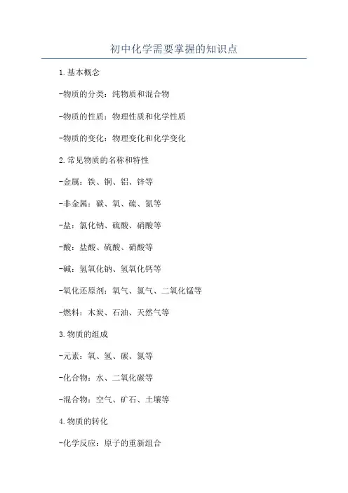 初中化学需要掌握的知识点