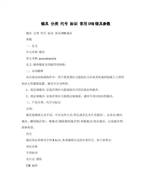 锚具 分类 代号 标识 常用OVM锚具参数