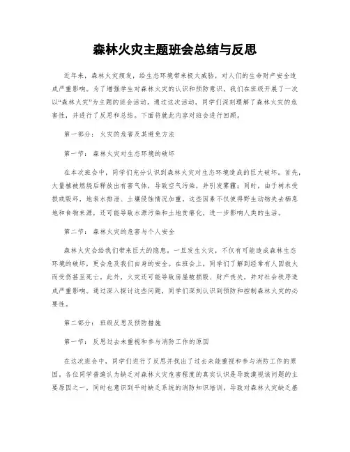 森林火灾主题班会总结与反思