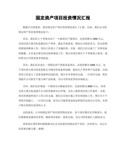 固定资产项目投资情况汇报