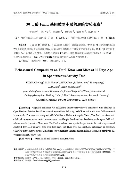 30日龄fmr1基因敲除小鼠的避暗实验观察