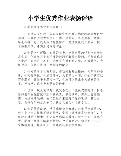 小学生优秀作业表扬评语