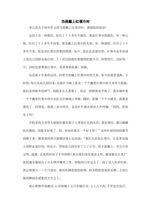 当我戴上红领巾时_初中作文