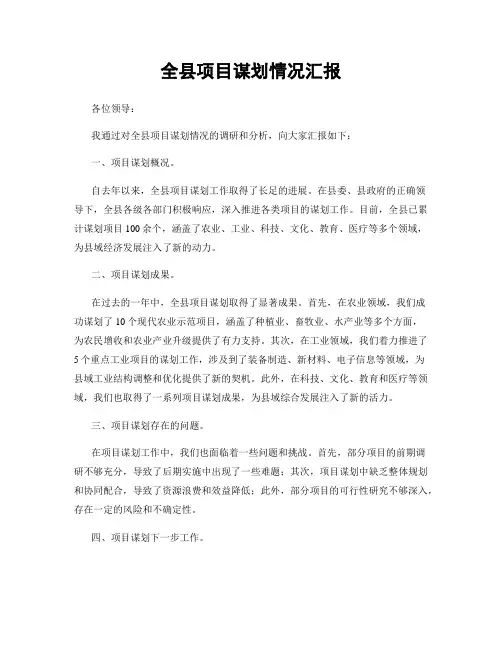 全县项目谋划情况汇报