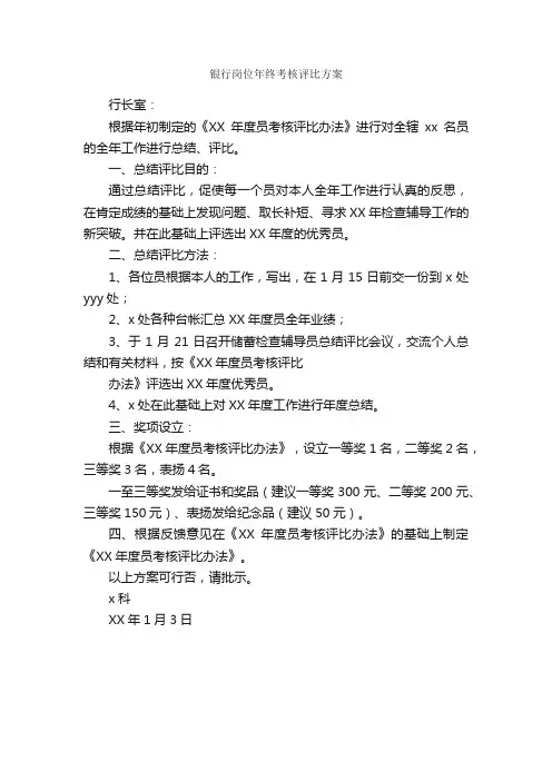 银行岗位年终考核评比方案_工作方案_