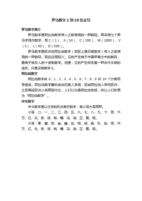 罗马数字1到10怎么写