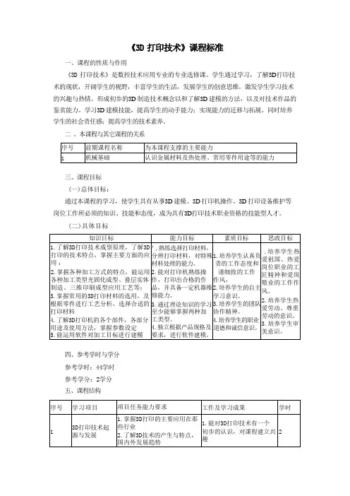 《3D打印技术》课程标准1