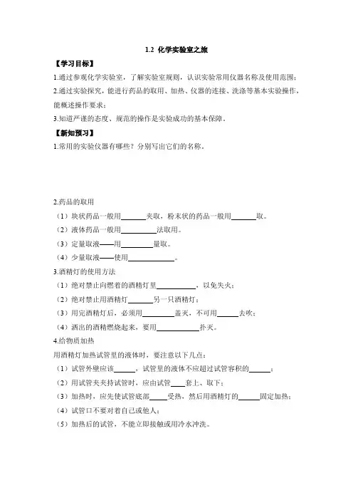 粤教版九年级化学上册《化学实验室之旅》【创新学案】2