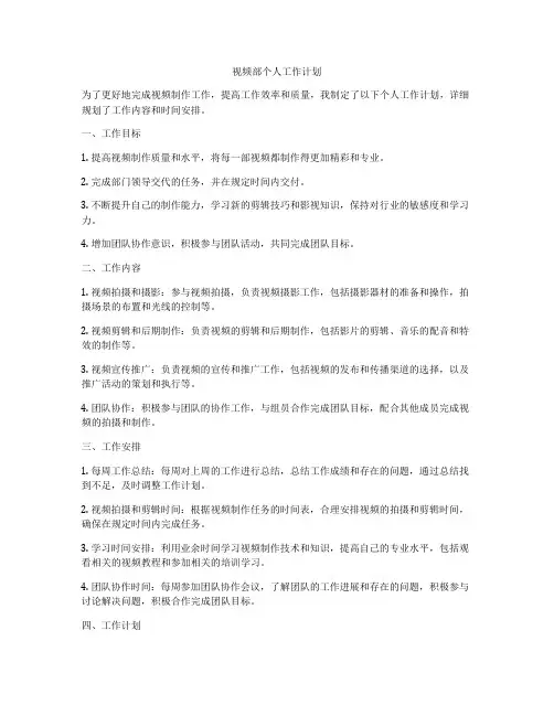 视频部个人工作计划