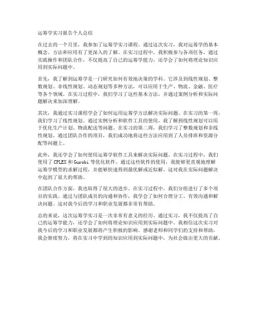 运筹学实习报告个人总结