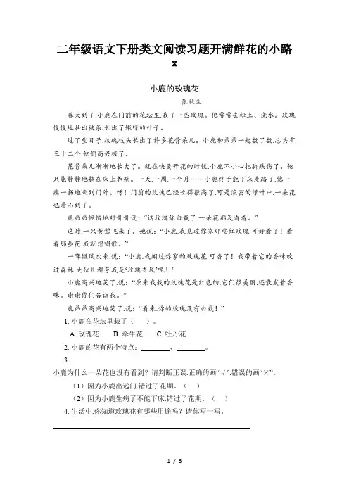 二年级语文下册类文阅读习题开满鲜花的小路