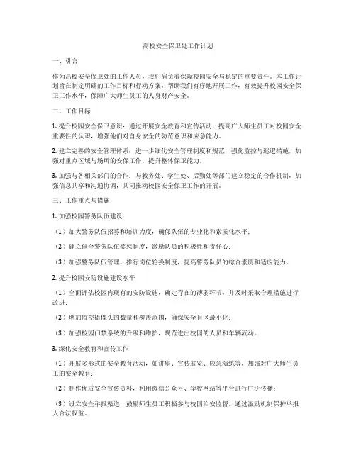高校安全保卫处工作计划