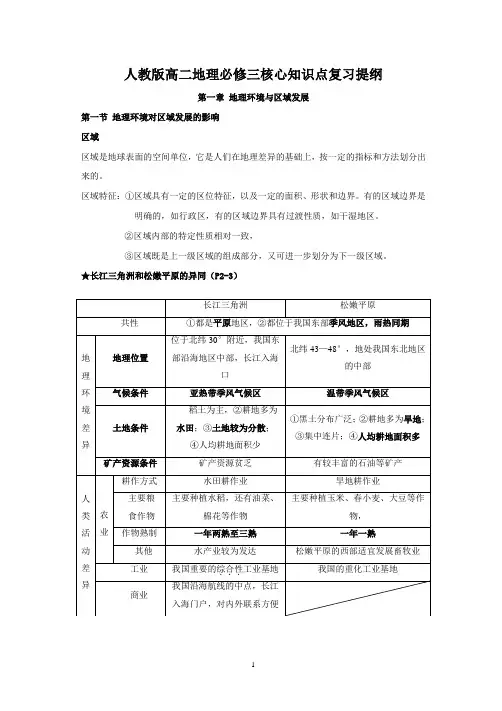 人教版高二地理必修三核心知识点复习提纲