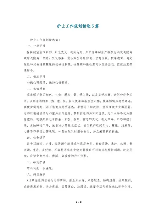 护士工作规划精选5篇