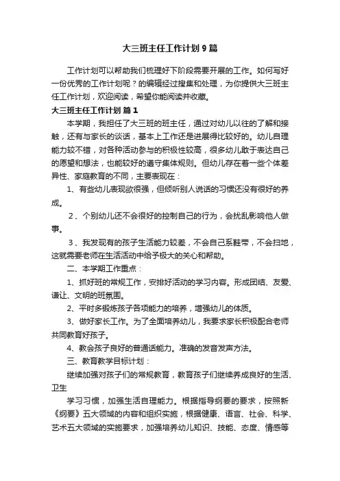 大三班主任工作计划9篇