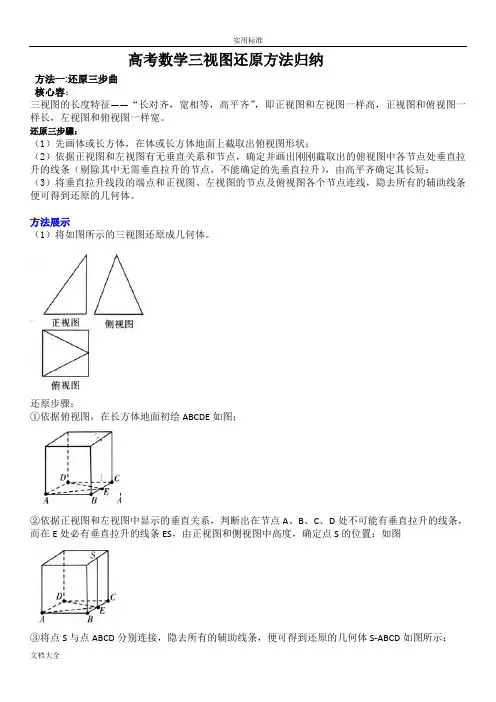 (经典)高考数学三视图还原方法归纳