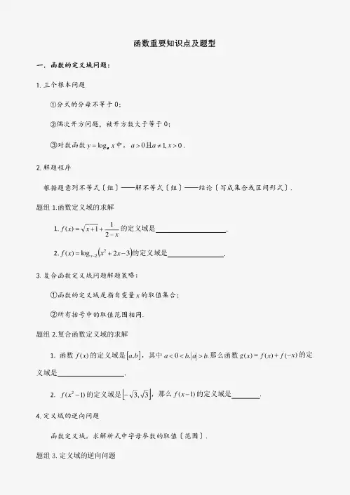 苏教版数学必修一知识梳理及题型