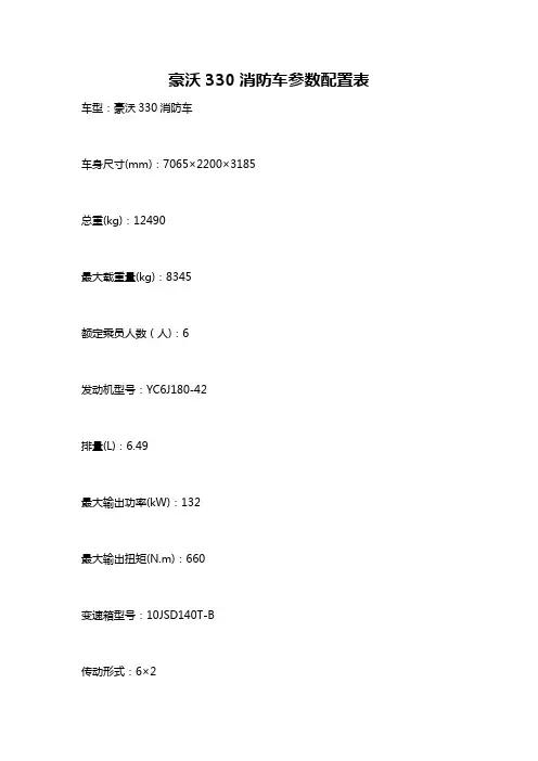 豪沃330消防车参数配置表