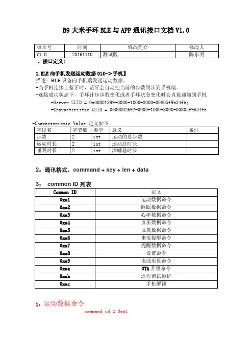 B9大米手环BLE与APP通讯协议