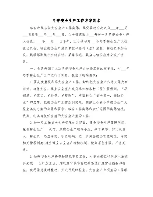 冬季安全生产工作方案范本（二篇）
