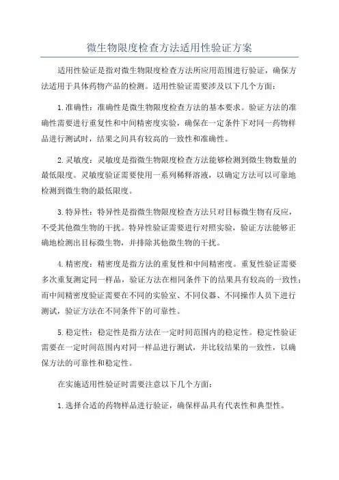 微生物限度检查方法适用性验证方案