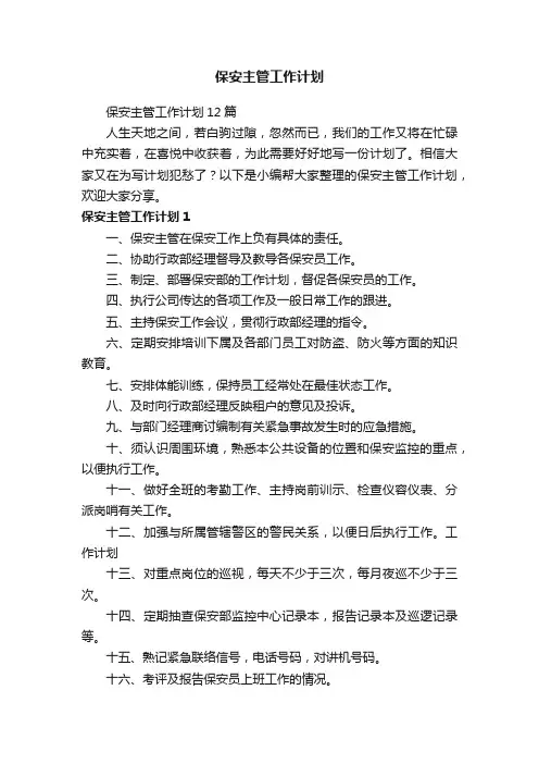 保安主管工作计划12篇
