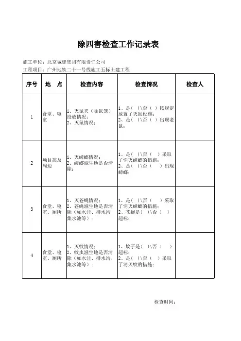 除四害检查工作记录表(最新版)