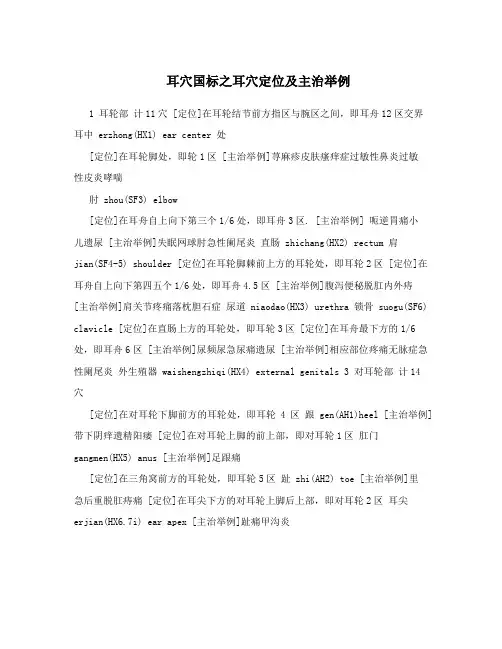 耳穴国标之耳穴定位及主治举例