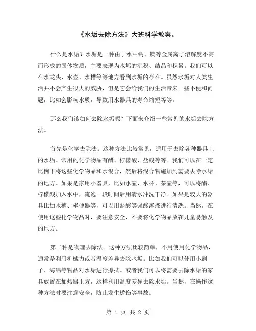 《水垢去除方法》大班科学教案