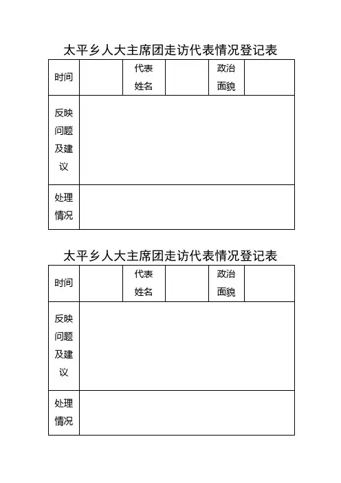 太平乡人大主席团走访代表情况登记表