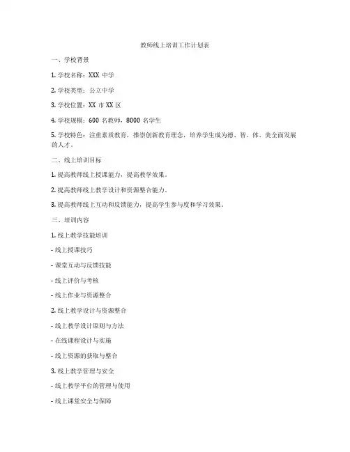 教师线上培训工作计划表